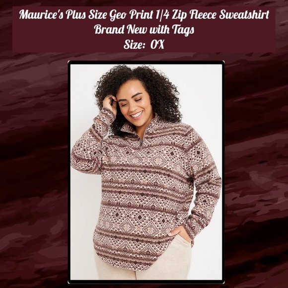Maurice's Plus Size Geo Print 1/4 Zip Fleece Sweatshirt 0X - Picture 1 of 10